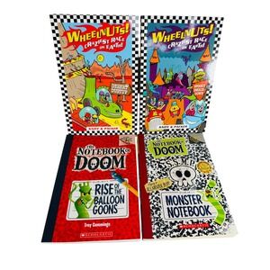 Lot of 4 Childrens Books WheelNuts Notebook of Doom Scholastic Paperback Book